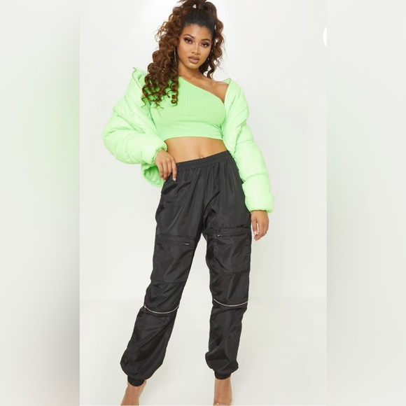 Tall Black Cargo Zip Pocket Detail Pants - Picture 1 of 6